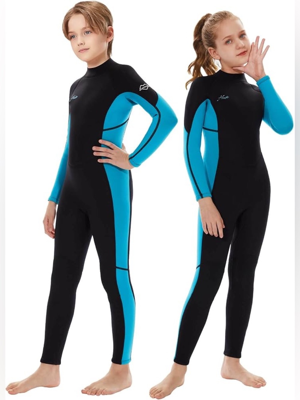 Hevto Kids Full Wetsuit Size 5 | 3/2mm Neoprene | Black & Blue | Back Zip